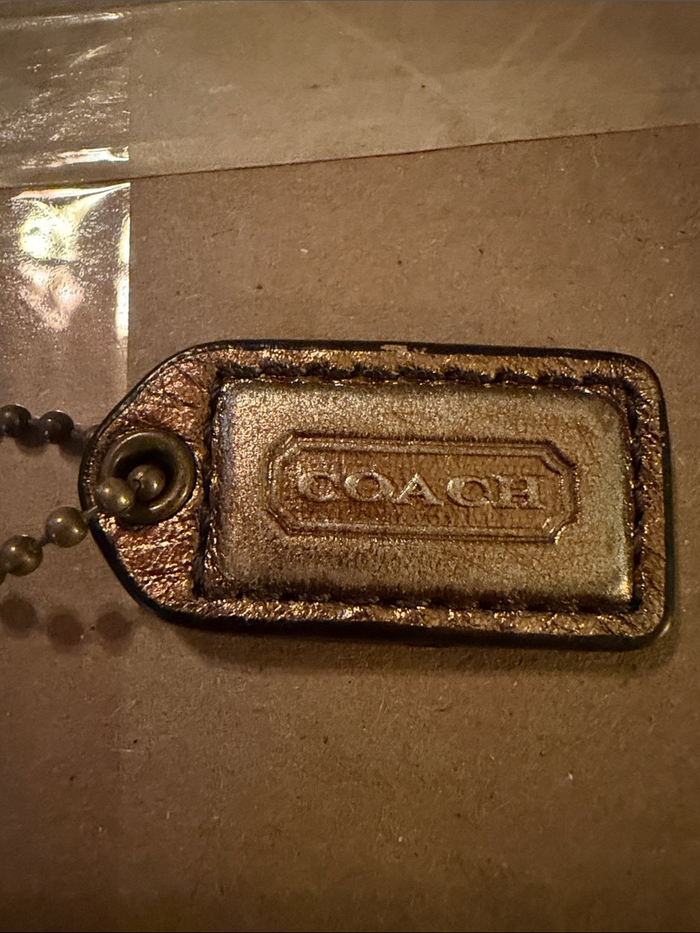 Coach Metallic Gold Leather Tag Key Charm